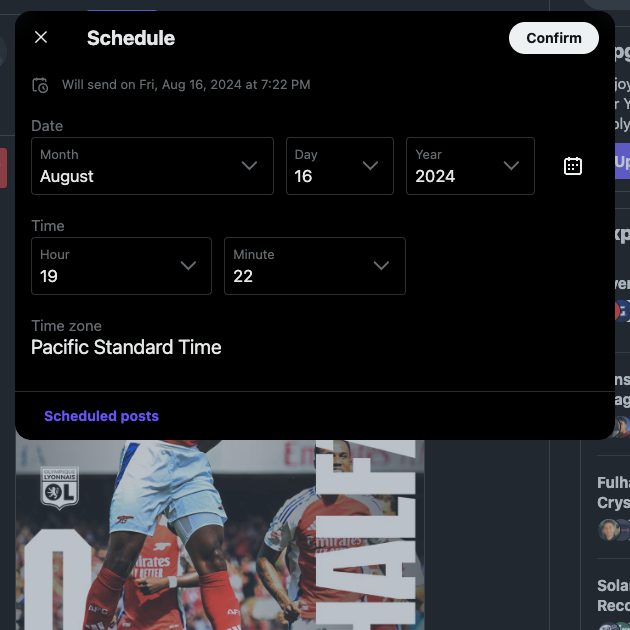 Tangkapan layar TweetDelete dari antarmuka tweet jadwal Twitter.