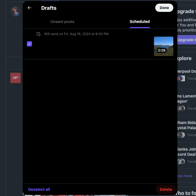 Captura de ecrã do TweetDelete da interface do Twitter para eliminar tweets programados.