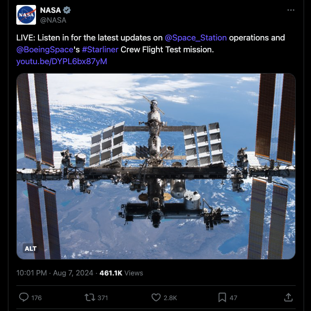 Captura de pantalla de TweetDelete de un tuit de la cuenta de Twitter de la NASA.