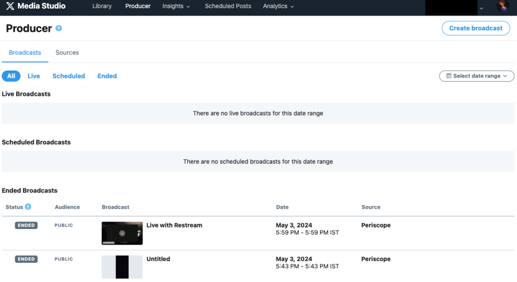 Captura de ecrã do TweetDelete sobre o painel de controlo do Media Studio, disponível apenas para os assinantes do X Premium.