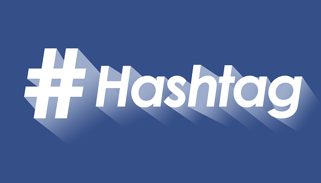 A white “#Hashtag” is illustrated on a blue background.