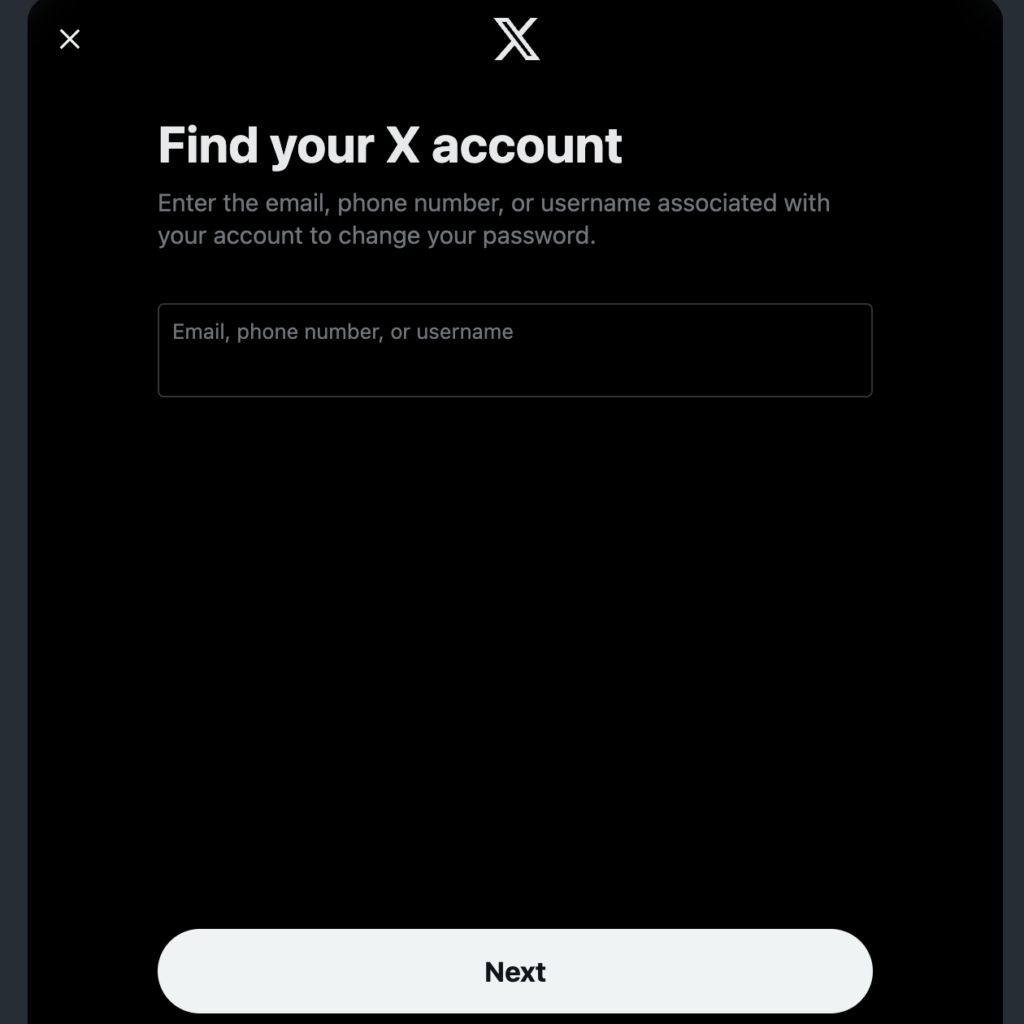 TweetDelete’s screenshot of X’s account recovery page.