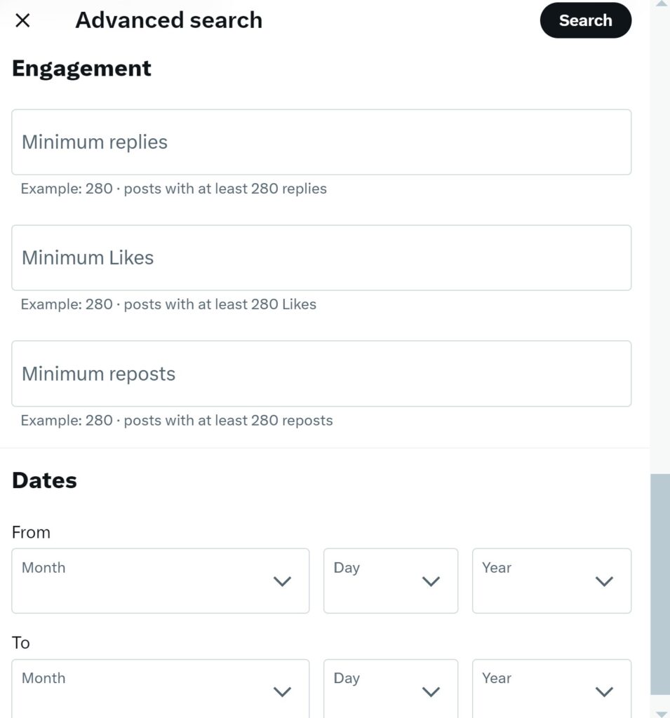 TweetDelete’s screenshot of the X Advanced Search dialog box.