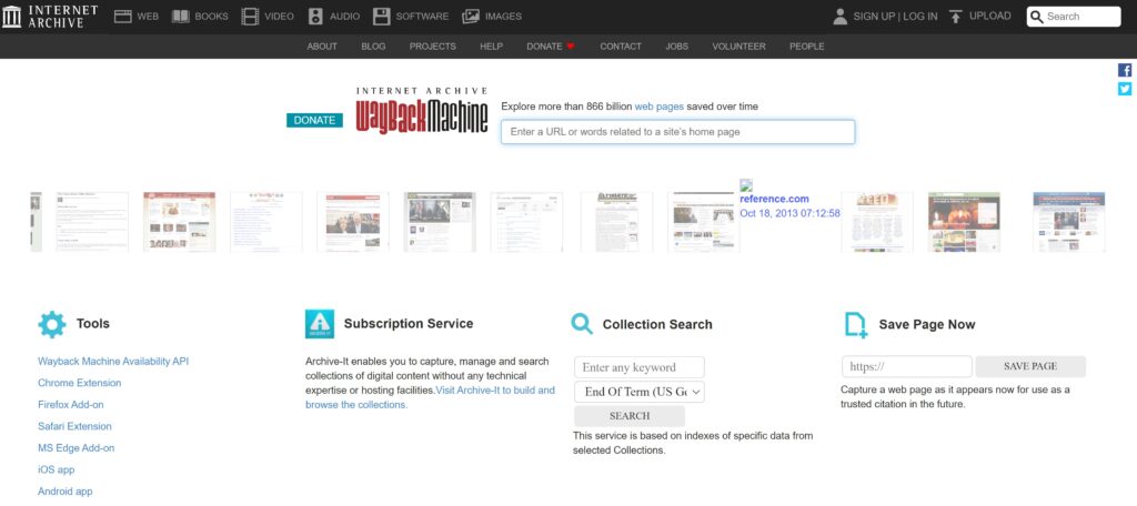 TweetDelete’s screenshot of the Wayback Machine’s website.