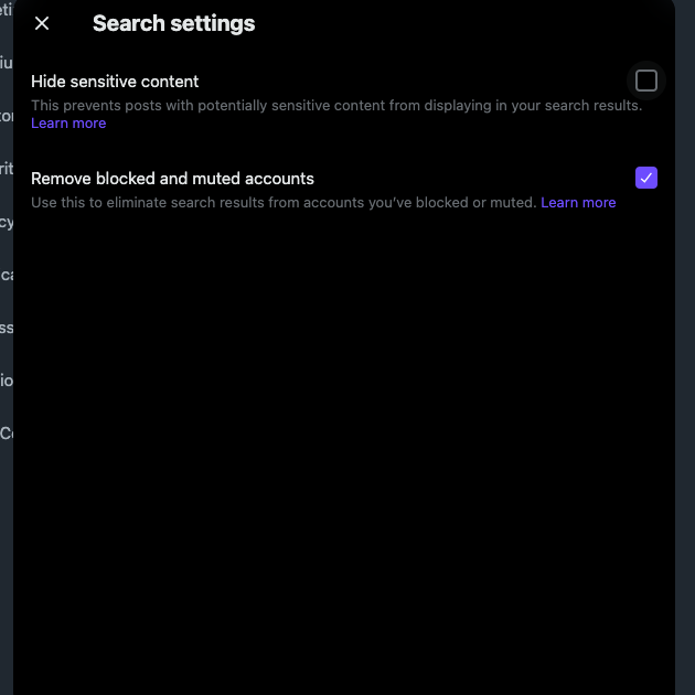 TweetDelete’s screenshot of Twitter’s settings page to display sensitive content in search results.