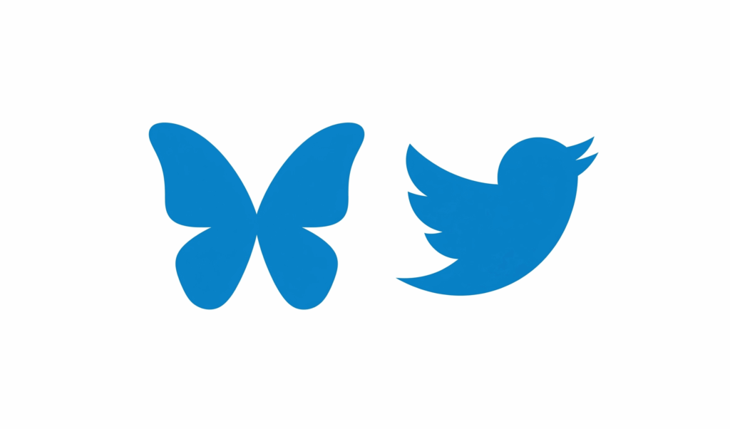 Twitter ve Bluesky logoları yan yana.