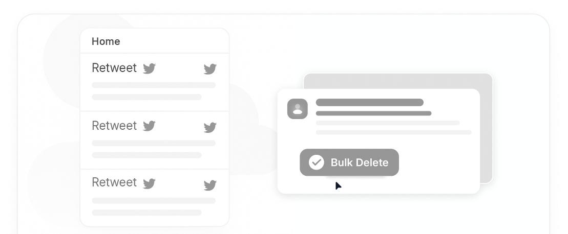 TweetDelete graphic of a Twitter thread with a sidebar button labeled “Bulk Delete” and a tag for deleting replies on Twitter.