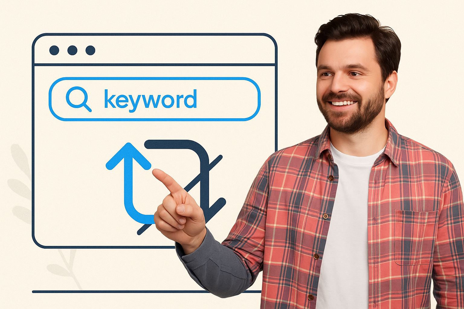 TweetDelete a imagem de um homem a apontar para um browser com uma barra de pesquisa e um 