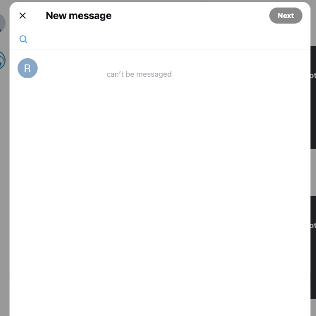 TweetDelete'in kullanıcı eklemek için Twitter'ın doğrudan mesaj (DM) panosunun ekran görüntüsü.